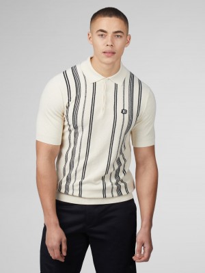 Ben Sherman B by Ben Sherman Crinkle Cotton Stripe Polo Triko Beyaz | 6891-GOASC