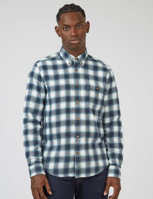 Ben Sherman Brushed Ombre Check Flannel Gömlek Yeşil | 4231-RALYM