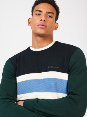 Ben Sherman Chest Stripe Crewneck Triko Koyu Yeşil | 2540-DJXYM