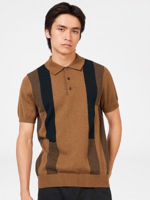 Ben Sherman Intarsia Stripe Polo Yaka Kazaklar Kahverengi | 1207-QVPFE