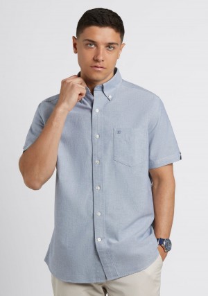 Ben Sherman Short Sleeve Brighton Oxford Organic Gömlek Lacivert | 7624-EDTSN