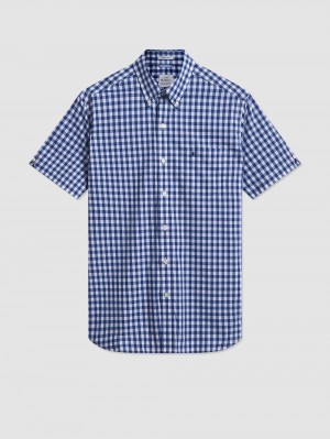 Ben Sherman Short Sleeve House Poplin Gingham Gömlek Lacivert Zeytin Yeşili | 6031-ZPVFM