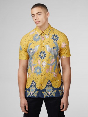 Ben Sherman Signature Abstract Botanical Print Gömlek Sarı | 3904-VMBYS