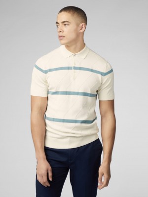 Ben Sherman Signature Argyle Stripe Polo Triko Beyaz | 5907-PDWAJ