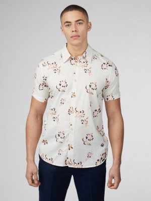 Ben Sherman Signature Linear Floral Gömlek Beyaz | 7908-ILETN