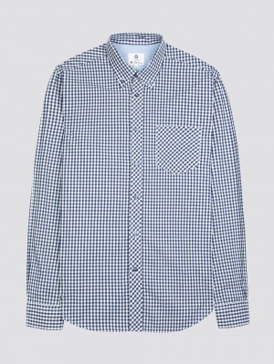 Ben Sherman Signature Long-Sleeve Gingham Gömlek Koyu Mavi | 6192-EVDMH