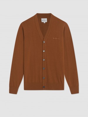 Ben Sherman Signature Merino Cardigan Triko Kahverengi | 1508-MWZQR