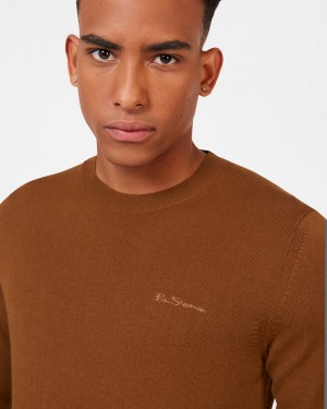 Ben Sherman Signature Merino Crewneck Triko Kahverengi | 6980-VFTZH