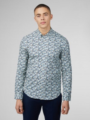 Ben Sherman Signature Multicolor Floral Gömlek Mavi | 8605-UGYPX