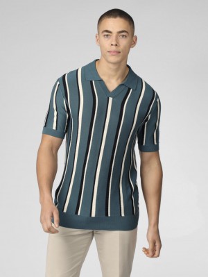 Ben Sherman Signature Vertical Stripe Open Neck Polo Triko Turkuaz | 6279-BFAEN