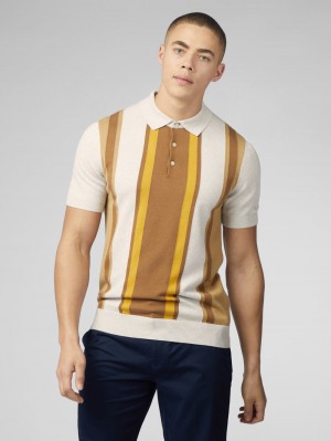 Ben Sherman Signature Vertical Stripe Polo Triko Beyaz | 6025-CTOJF