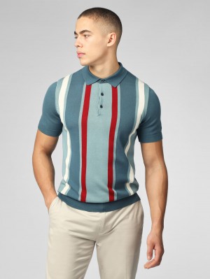 Ben Sherman Signature Vertical Stripe Polo Triko Turkuaz | 7609-LIDMZ