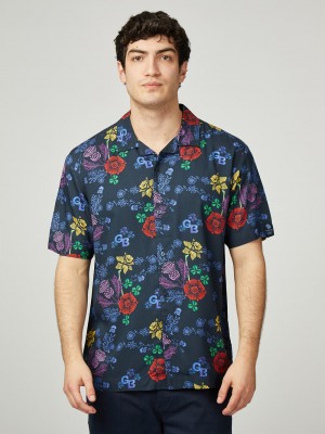 Ben Sherman Team GB Floral Gömlek Lacivert | 6015-SODLZ