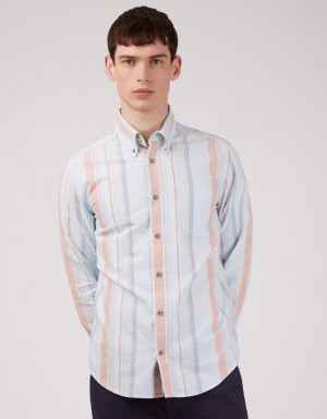 Ben Sherman The Oxford Ivy Stripe Long-Sleeve Gömlek Mavi | 9245-YNDHM