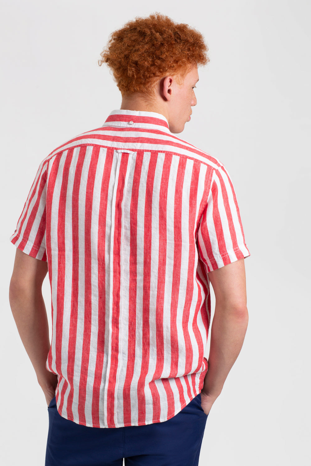 Ben Sherman B by Ben Sherman Candy Stripe Linen Short Sleeve Gömlek Pembe Kırmızı | 8526-VUJND