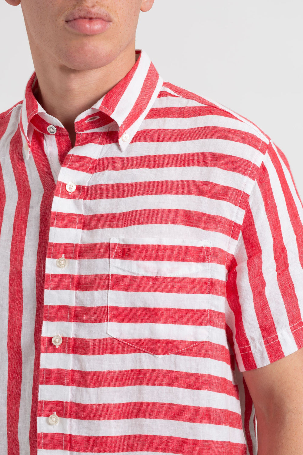 Ben Sherman B by Ben Sherman Candy Stripe Linen Short Sleeve Gömlek Pembe Kırmızı | 8526-VUJND