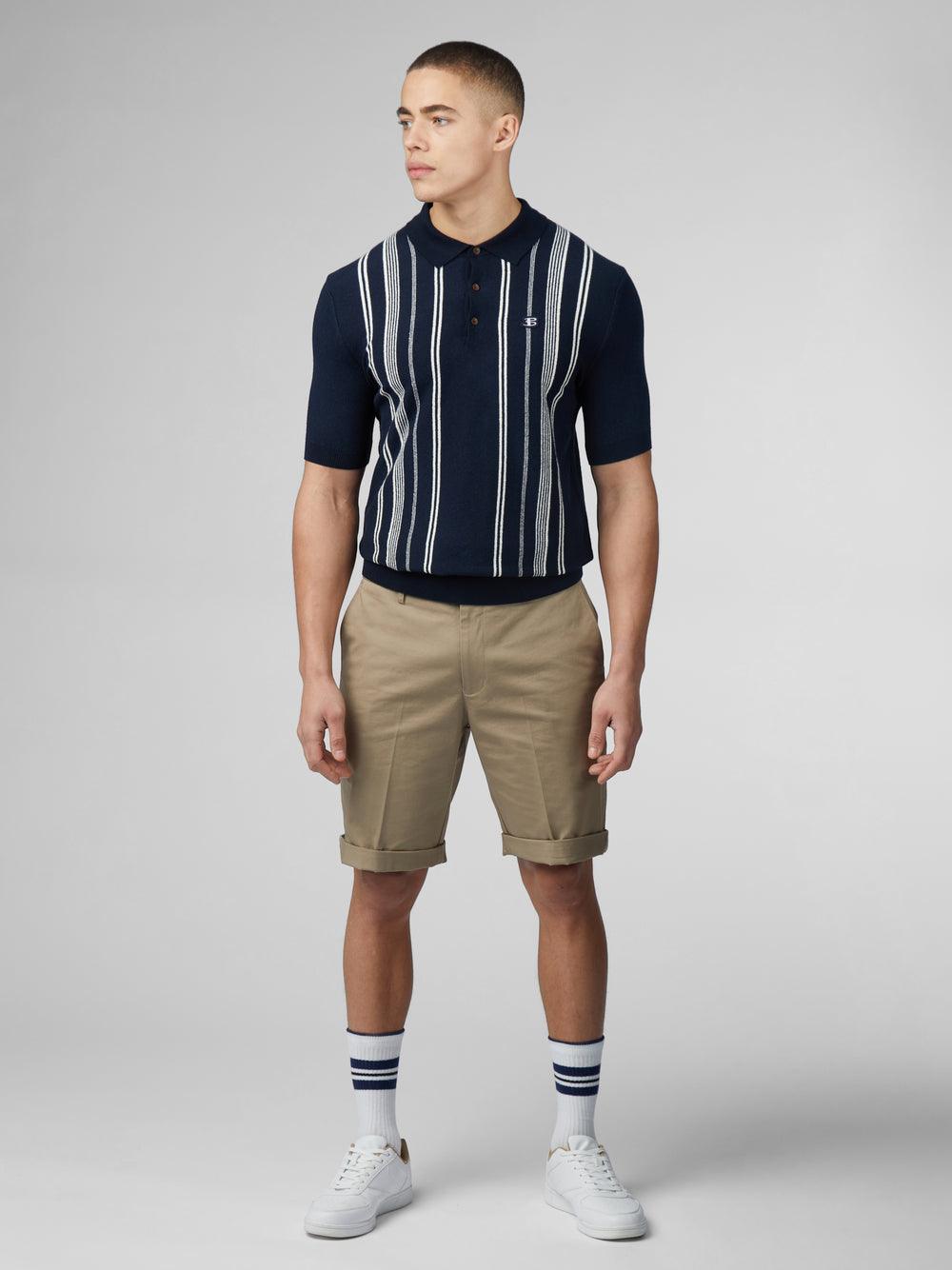 Ben Sherman B by Ben Sherman Crinkle Cotton Stripe Polo Triko Lacivert | 3682-CYWDN