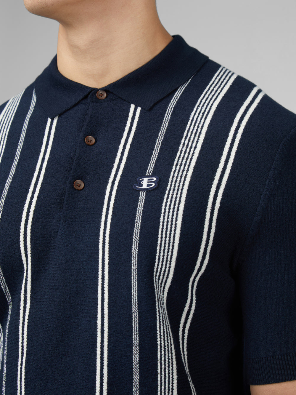 Ben Sherman B by Ben Sherman Crinkle Cotton Stripe Polo Triko Lacivert | 3682-CYWDN