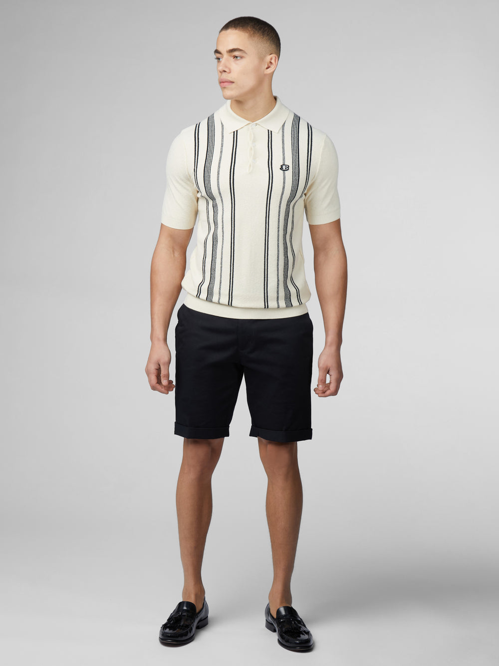 Ben Sherman B by Ben Sherman Crinkle Cotton Stripe Polo Triko Beyaz | 6891-GOASC