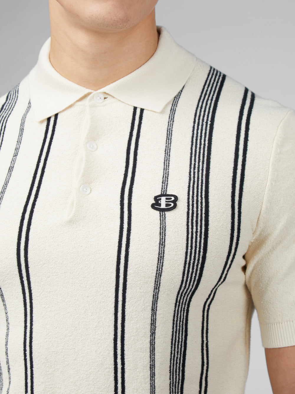 Ben Sherman B by Ben Sherman Crinkle Cotton Stripe Polo Triko Beyaz | 6891-GOASC