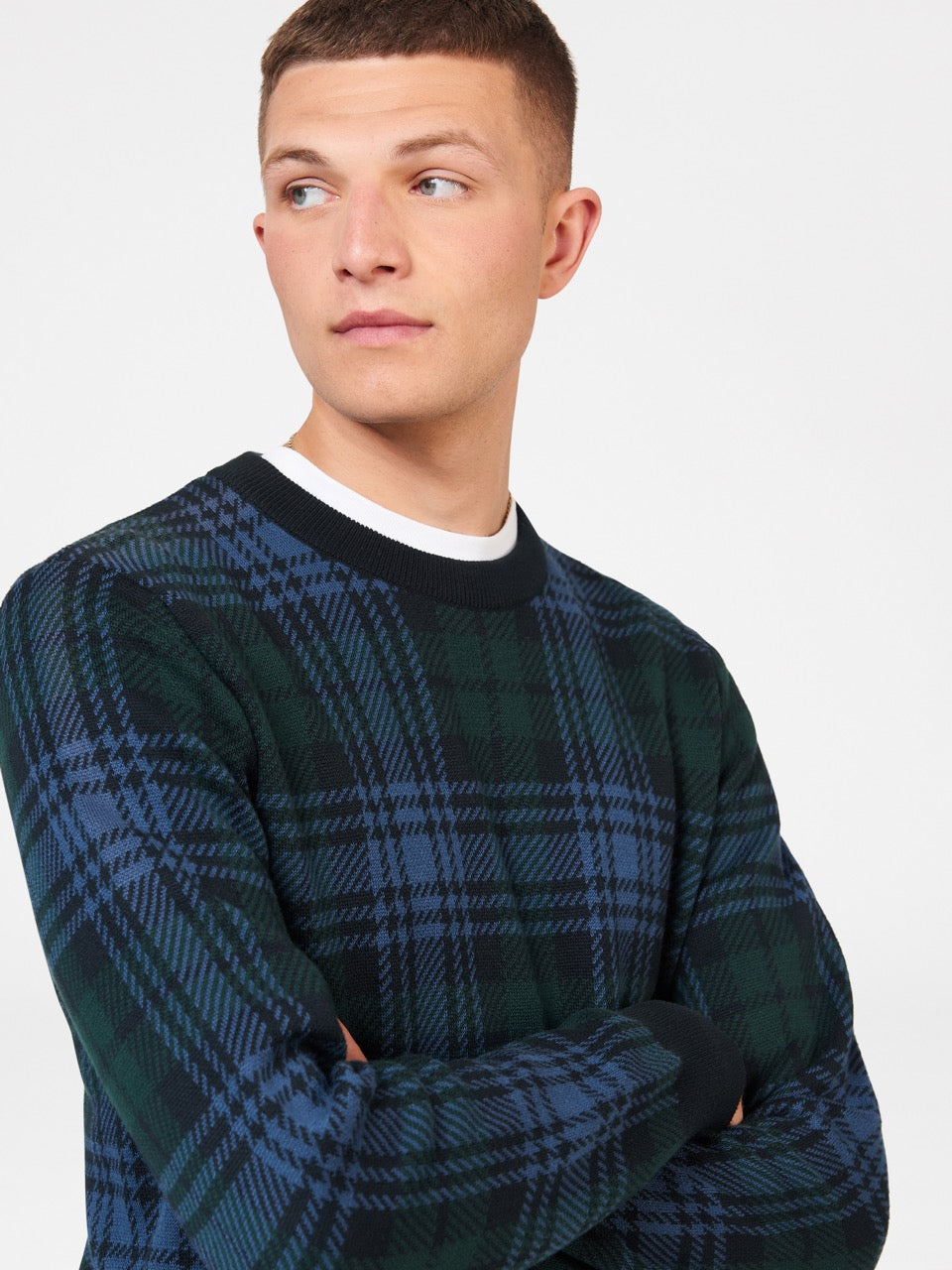 Ben Sherman Blackwatch Check Crewneck Triko Siyah | 0371-WRJAD