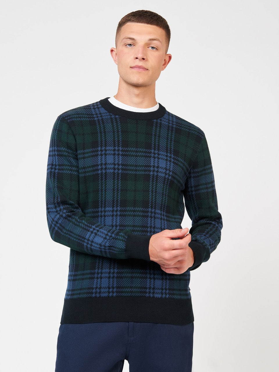 Ben Sherman Blackwatch Check Crewneck Triko Siyah | 0371-WRJAD