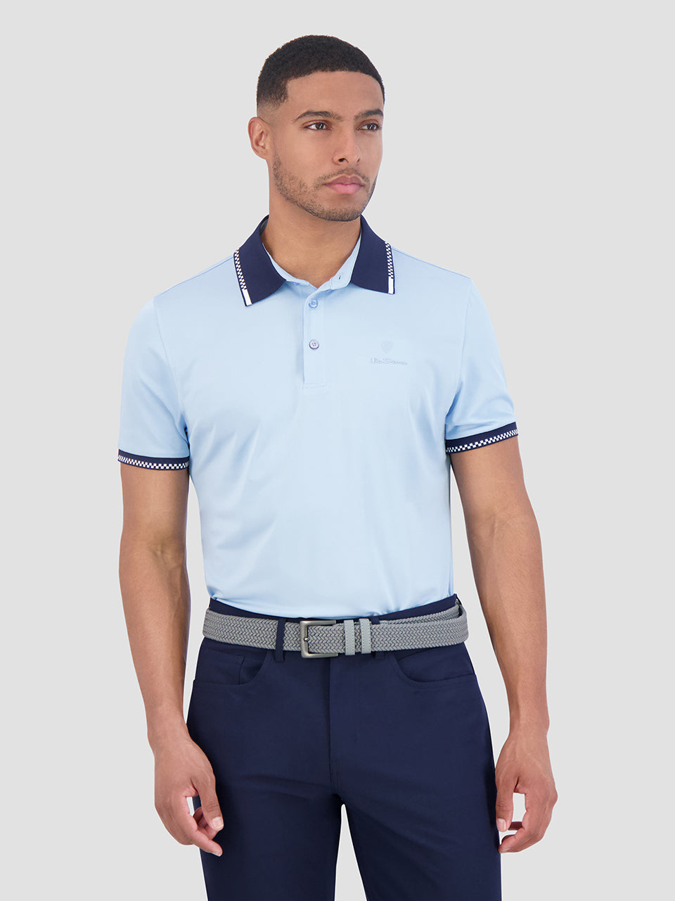 Ben Sherman Checker Rib Air Pique Sports Fit Polo Gömlek Mavi | 6059-GPRZC