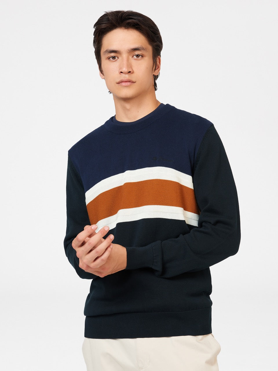 Ben Sherman Chest Stripe Crewneck Triko Siyah | 0426-TQYSK