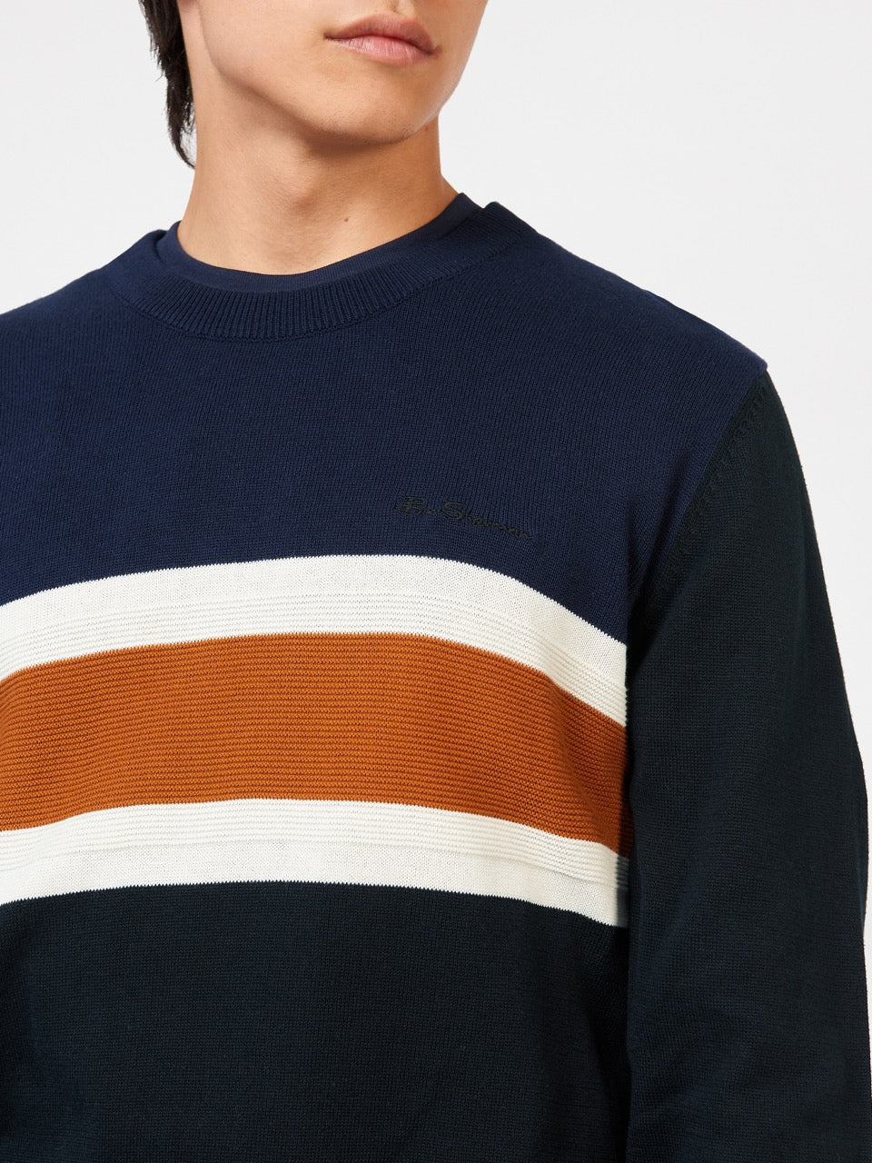 Ben Sherman Chest Stripe Crewneck Triko Siyah | 0426-TQYSK