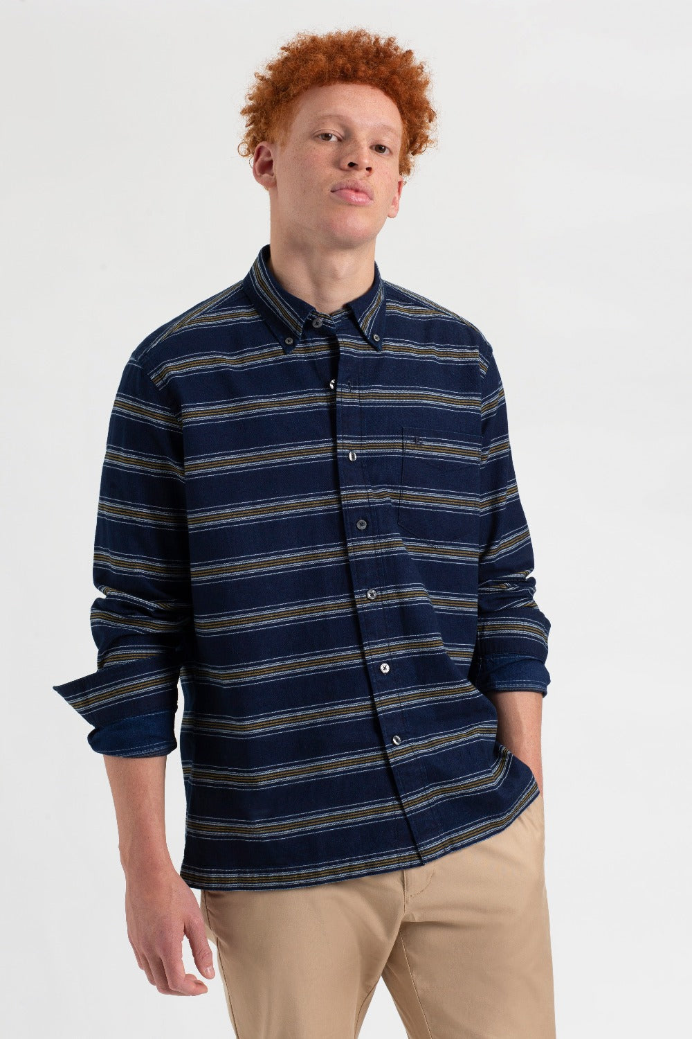 Ben Sherman Dalston Blues Long Sleeve Indigo Stripe Gömlek Indigo | 0524-EQBCR