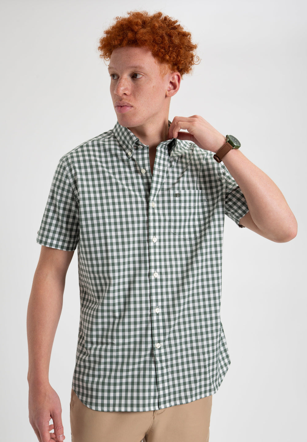 Ben Sherman House Poplin Gingham Gömlek Zeytin Yeşili | 7519-RNLDX