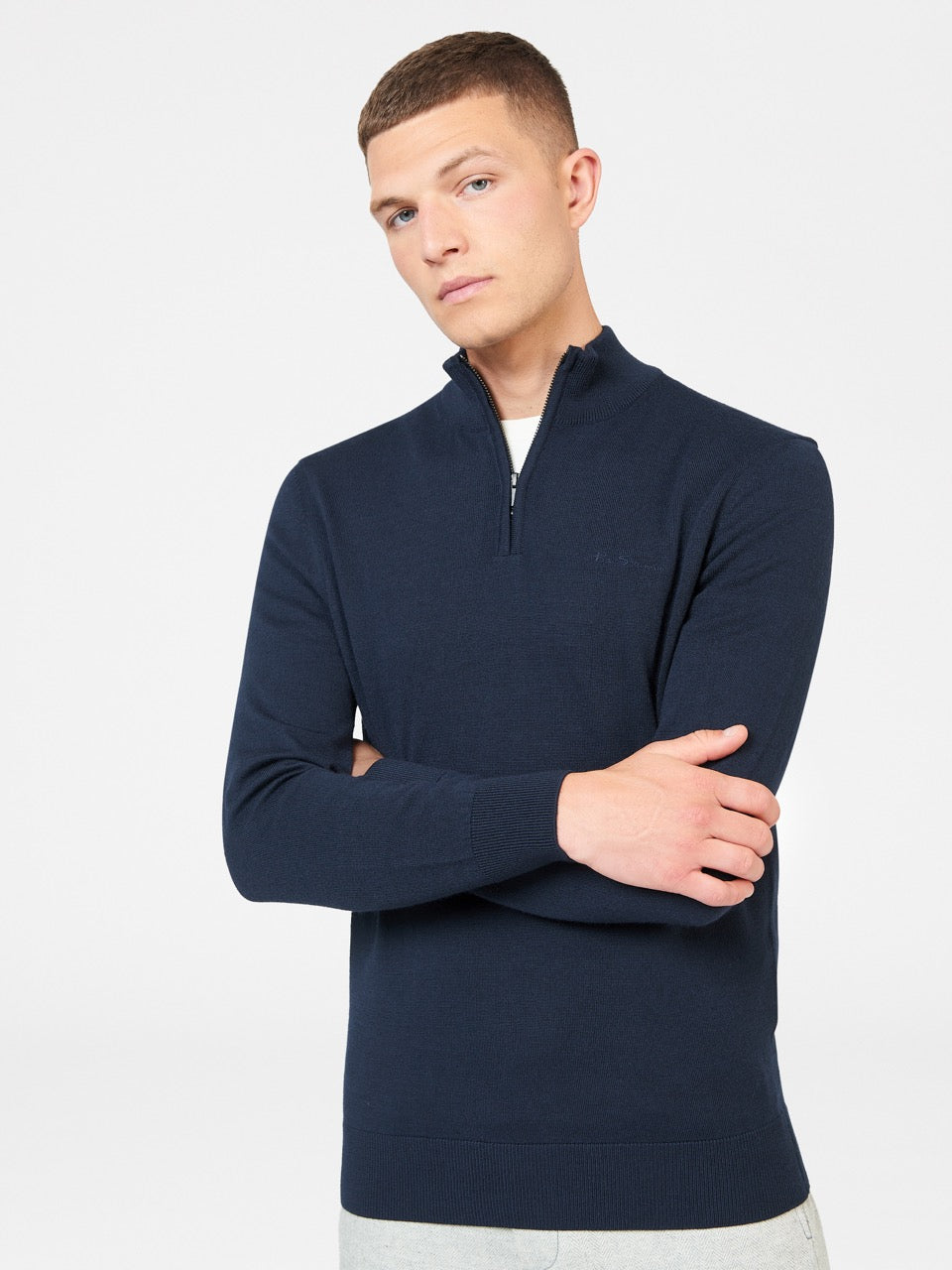 Ben Sherman Merino Half-Zip Triko Lacivert | 4728-CBVGA