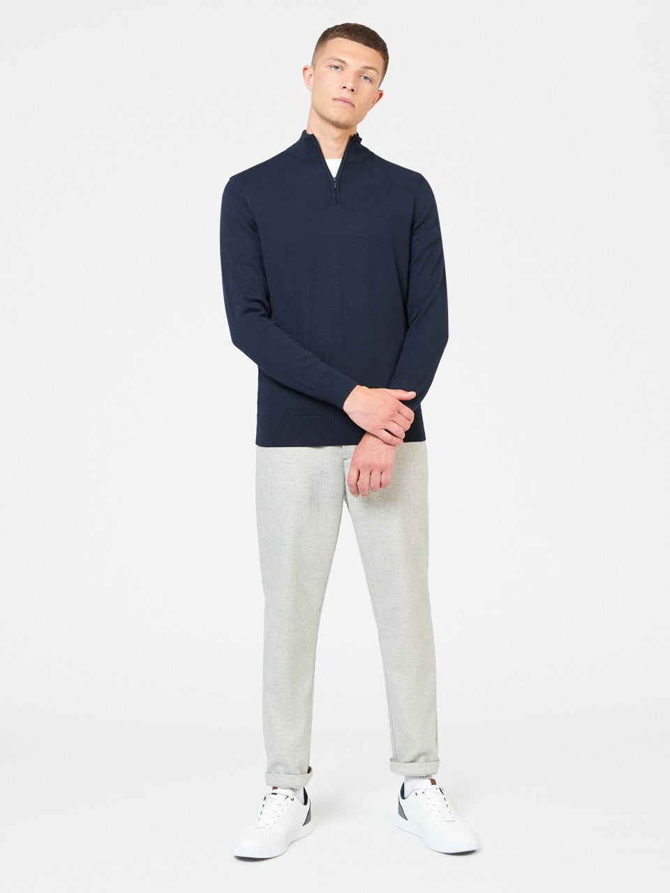 Ben Sherman Merino Half-Zip Triko Lacivert | 4728-CBVGA