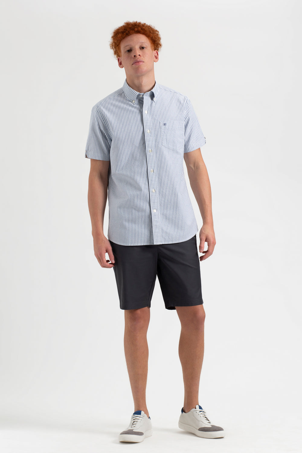 Ben Sherman Short Sleeve Brighton Oxford Organic Bengal Stripe Gömlek Indigo Çizgili | 9410-OKAPJ