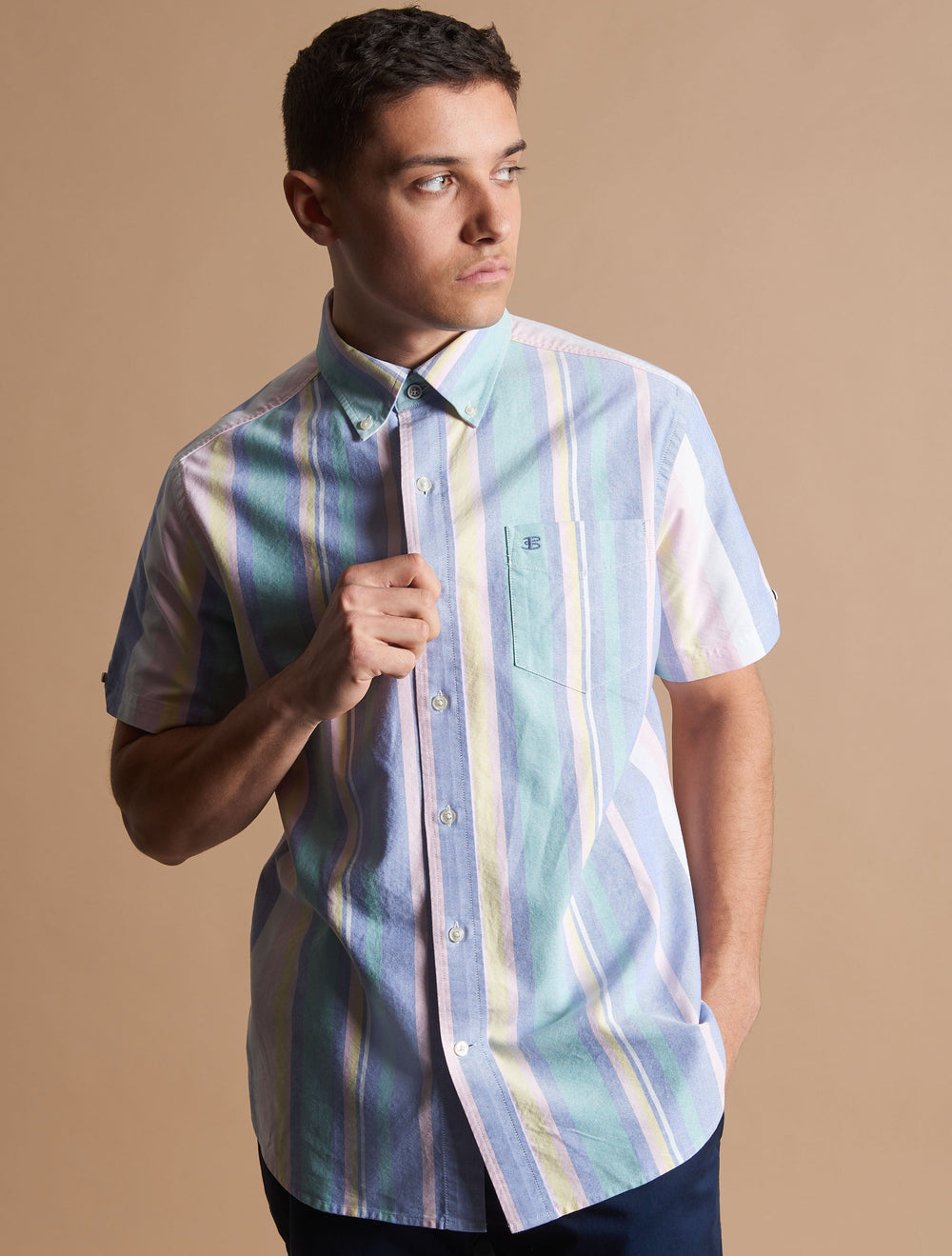 Ben Sherman Short Sleeve Brighton Oxford Organic Stripe Gömlek Renkli Çizgili | 0438-WJUID