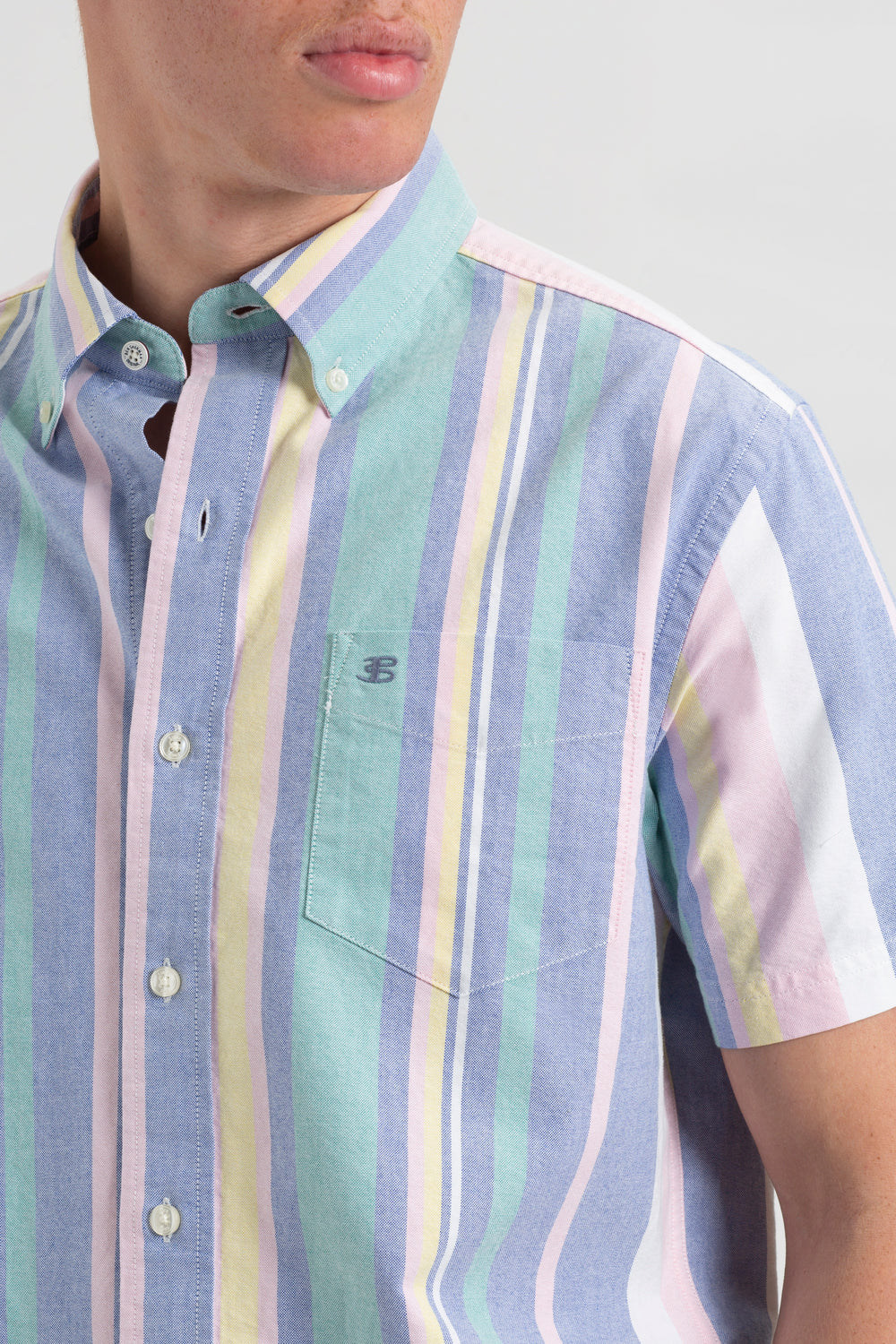 Ben Sherman Short Sleeve Brighton Oxford Organic Stripe Gömlek Renkli Çizgili | 0438-WJUID