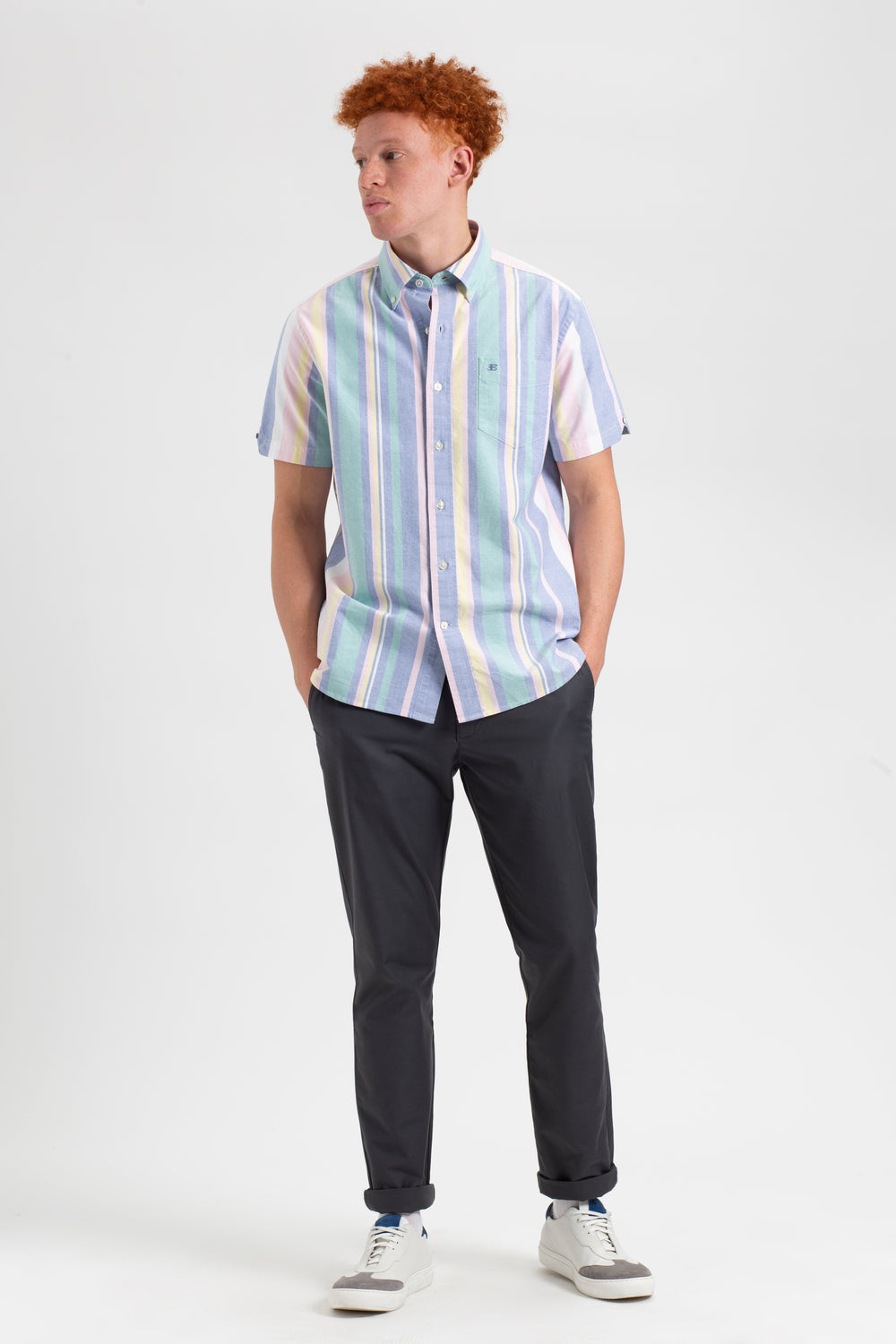 Ben Sherman Short Sleeve Brighton Oxford Organic Stripe Gömlek Renkli Çizgili | 0438-WJUID