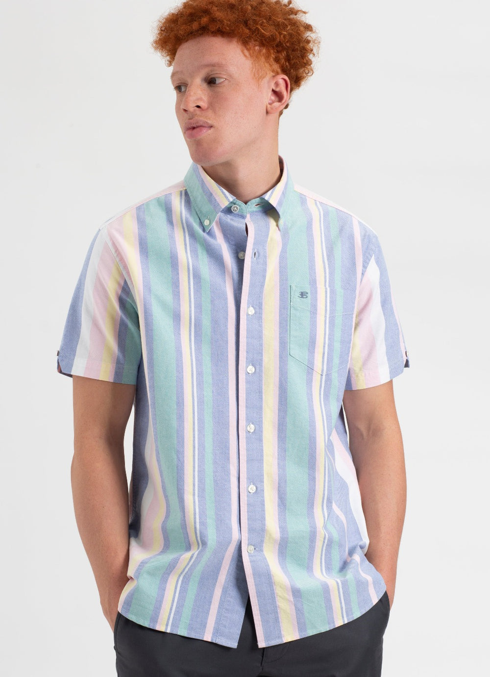 Ben Sherman Short Sleeve Brighton Oxford Organic Stripe Gömlek Renkli Çizgili | 0438-WJUID