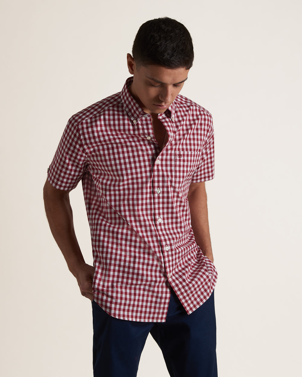 Ben Sherman Short Sleeve House Poplin Gingham Gömlek Bordo | 7481-QUCBH