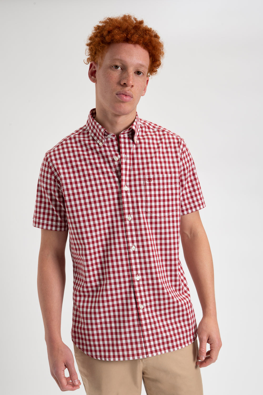 Ben Sherman Short Sleeve House Poplin Gingham Gömlek Bordo | 7481-QUCBH