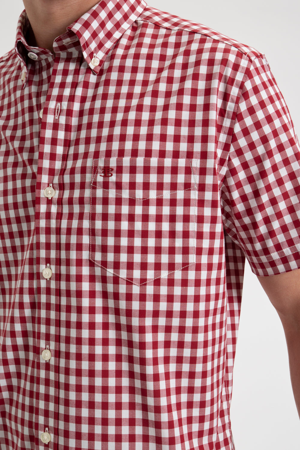 Ben Sherman Short Sleeve House Poplin Gingham Gömlek Bordo | 7481-QUCBH