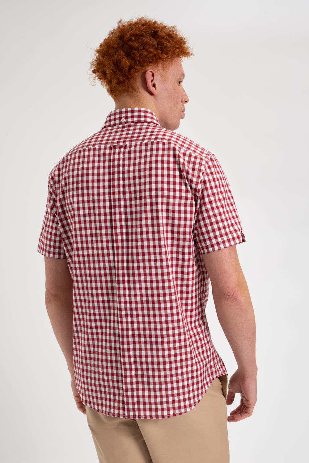 Ben Sherman Short Sleeve House Poplin Gingham Gömlek Bordo | 7481-QUCBH