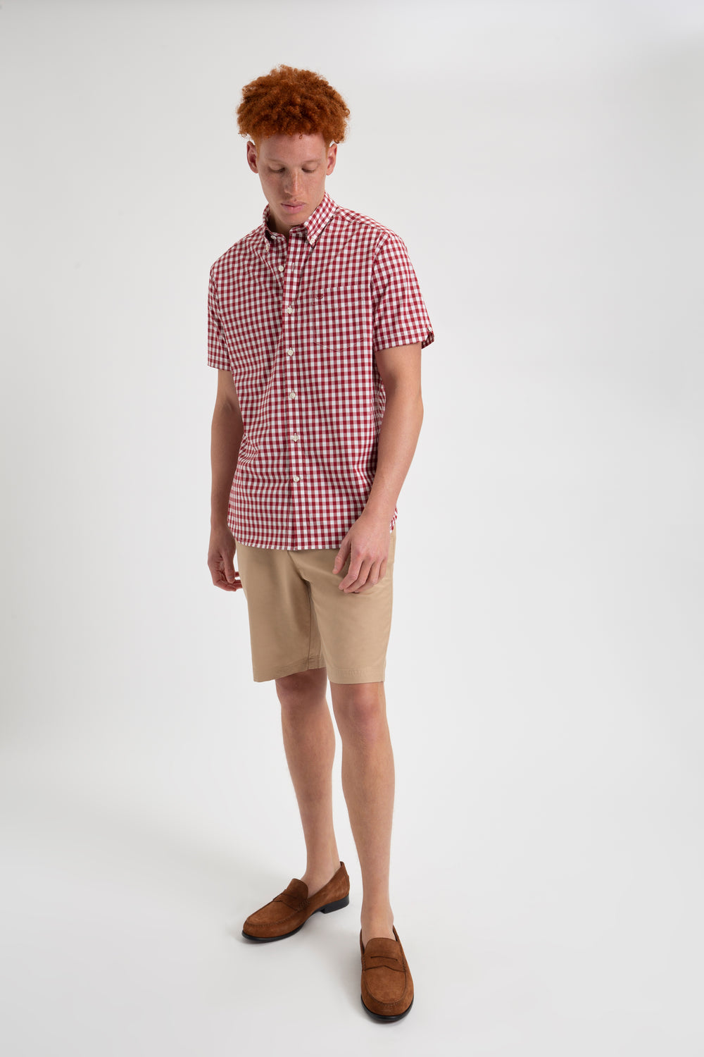 Ben Sherman Short Sleeve House Poplin Gingham Gömlek Bordo | 7481-QUCBH