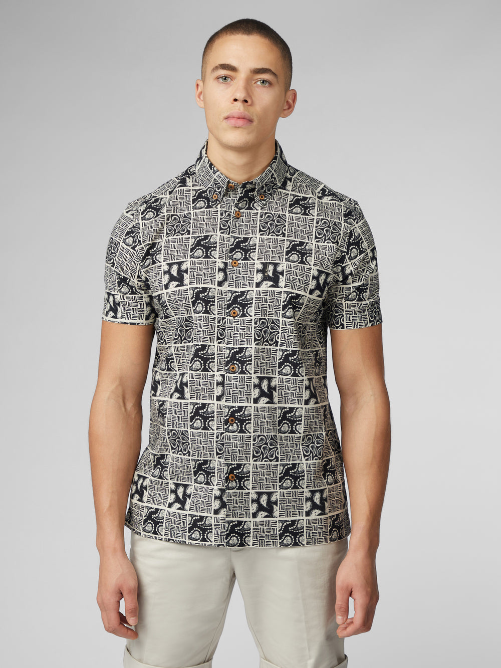 Ben Sherman Signature Checkerboard Paisley Print Gömlek Siyah | 7918-EVRIM