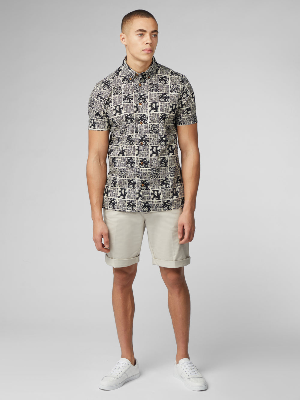 Ben Sherman Signature Checkerboard Paisley Print Gömlek Siyah | 7918-EVRIM