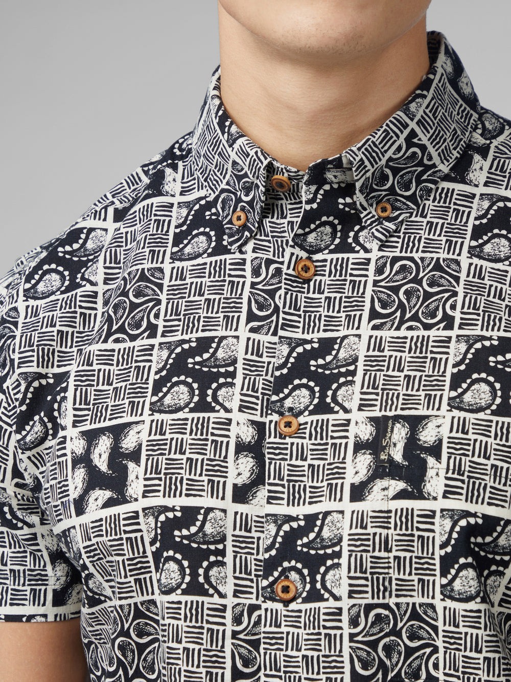 Ben Sherman Signature Checkerboard Paisley Print Gömlek Siyah | 7918-EVRIM