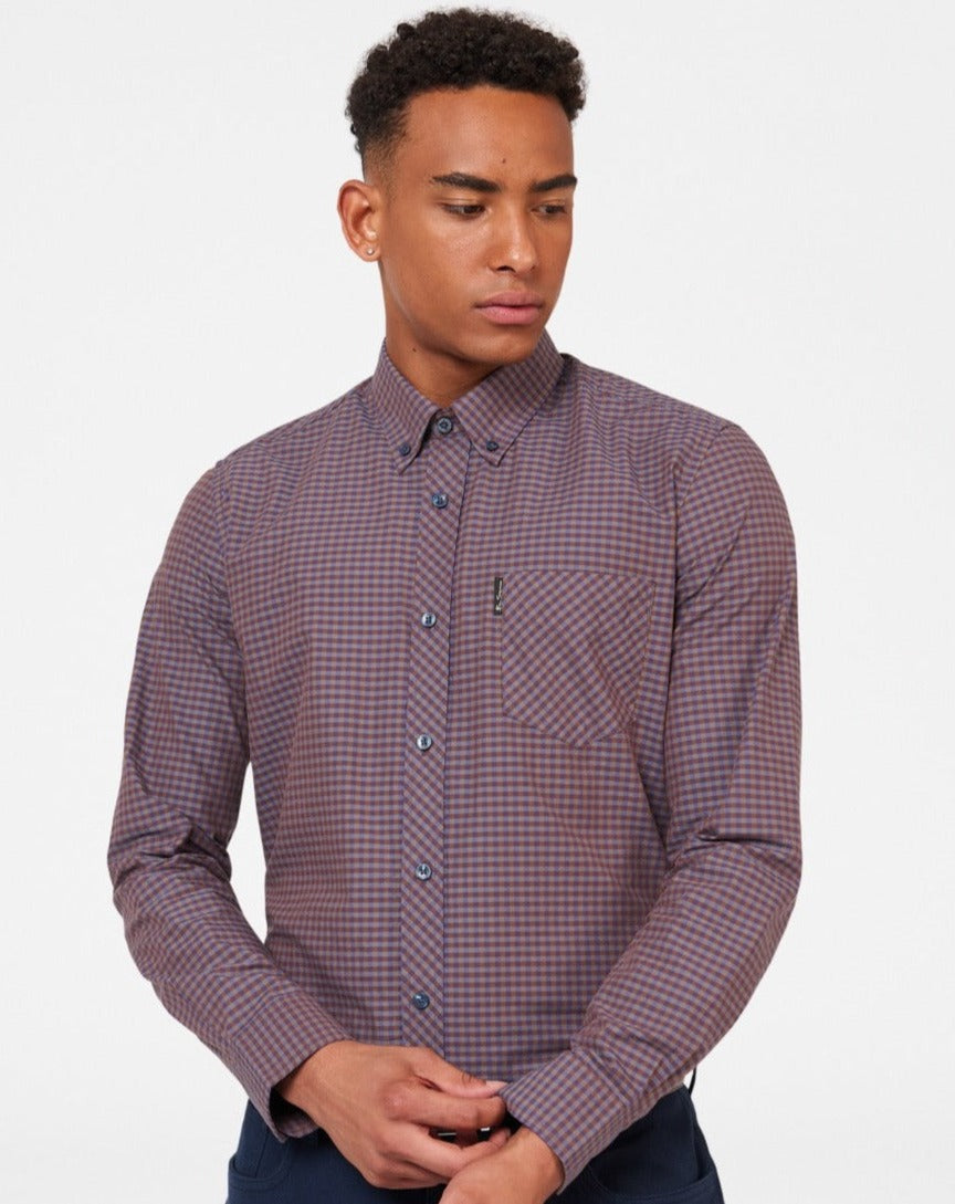 Ben Sherman Signature Gingham Long-Sleeve Gömlek Mor | 7298-CPQOG