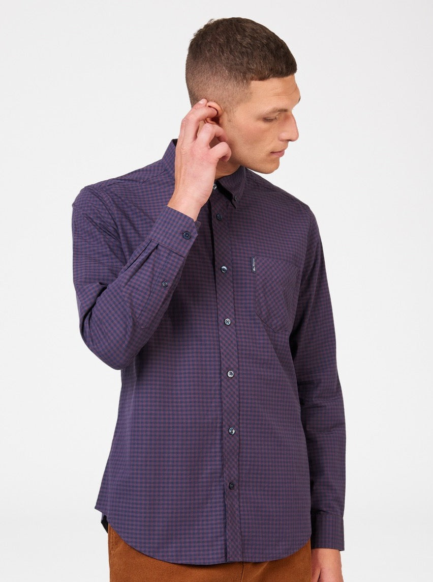 Ben Sherman Signature Gingham Long-Sleeve Gömlek Mor | 3542-KUCGE