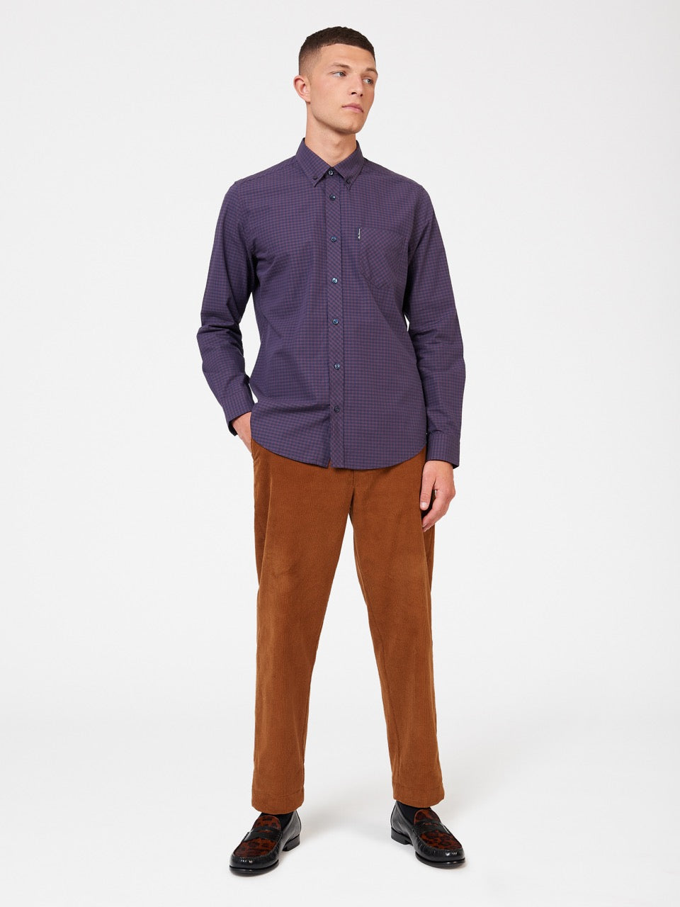 Ben Sherman Signature Gingham Long-Sleeve Gömlek Mor | 3542-KUCGE