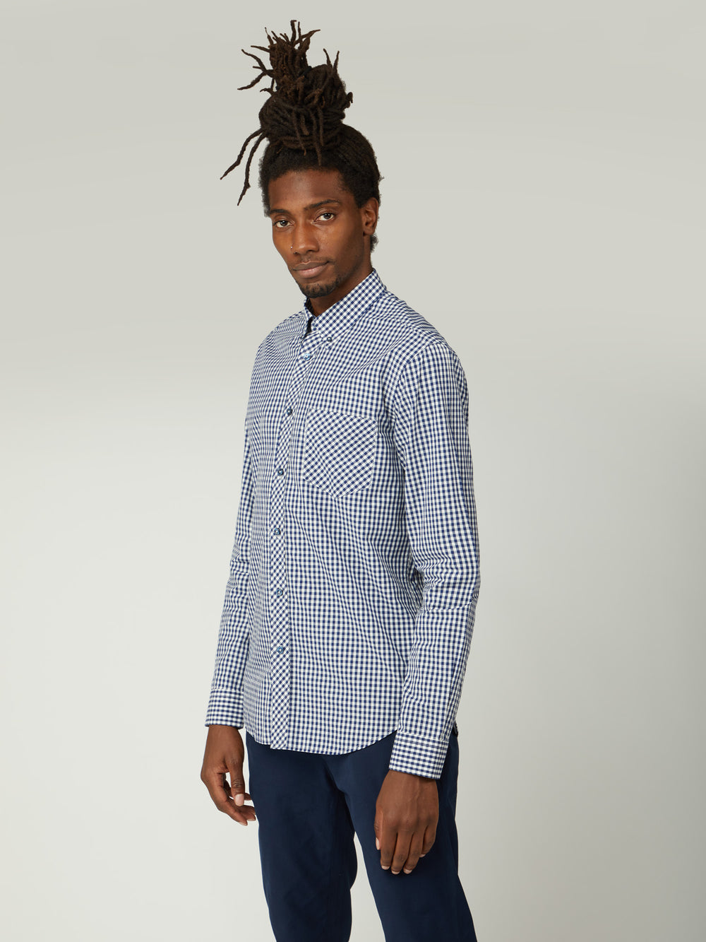 Ben Sherman Signature Long-Sleeve Gingham Gömlek Koyu Mavi | 6192-EVDMH